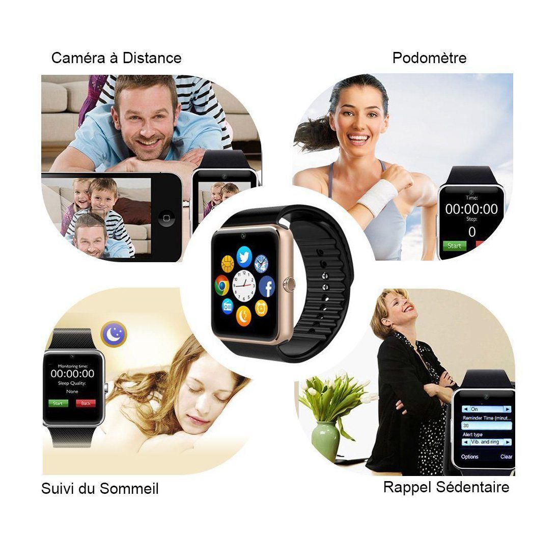 PADGENE Montre Connect e Smartwatch Bluetooth avec Slot SIM